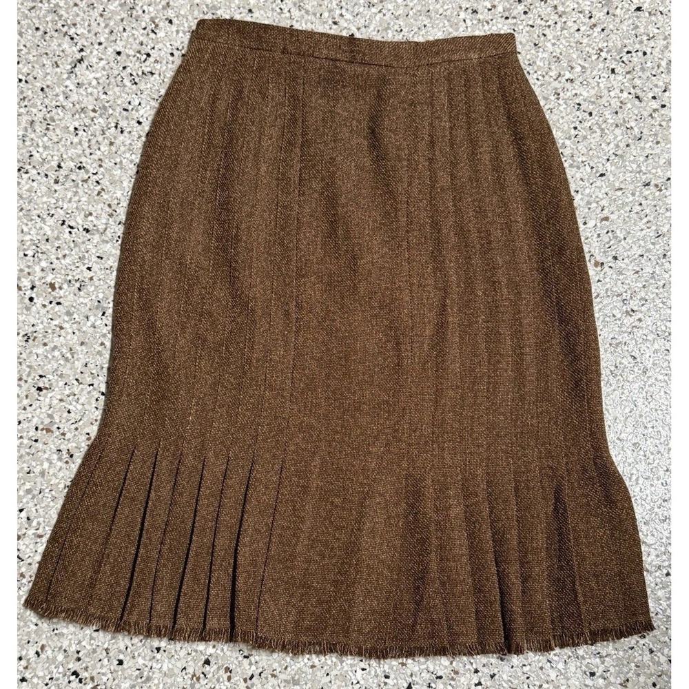 Randolph Duke 6 Skirt Brown Tweed Trumpet Pleated Hem Midi Vintage